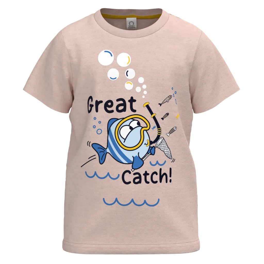 Blush Cotton Short Sleeve T-Shirt for Boys | Fun Fishing Graphic Summer Tee | 1110