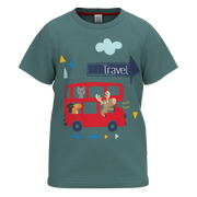 ছেলেদের জন্য সবুজ সুতির ছোট হাতা টি-শার্ট | মজাদার ভ্রমণ বাস গ্রাফিক টি-শার্ট | ১১১৬