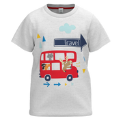 White Cotton Short Sleeve T-Shirt for Boys | Travel Bus Graphic Casual Tee | 1117