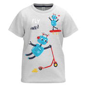 Grey Robot Print Boys T-Shirt | Fun Graphic Kids Tee | Soft Cotton Everyday Wear | 1120
