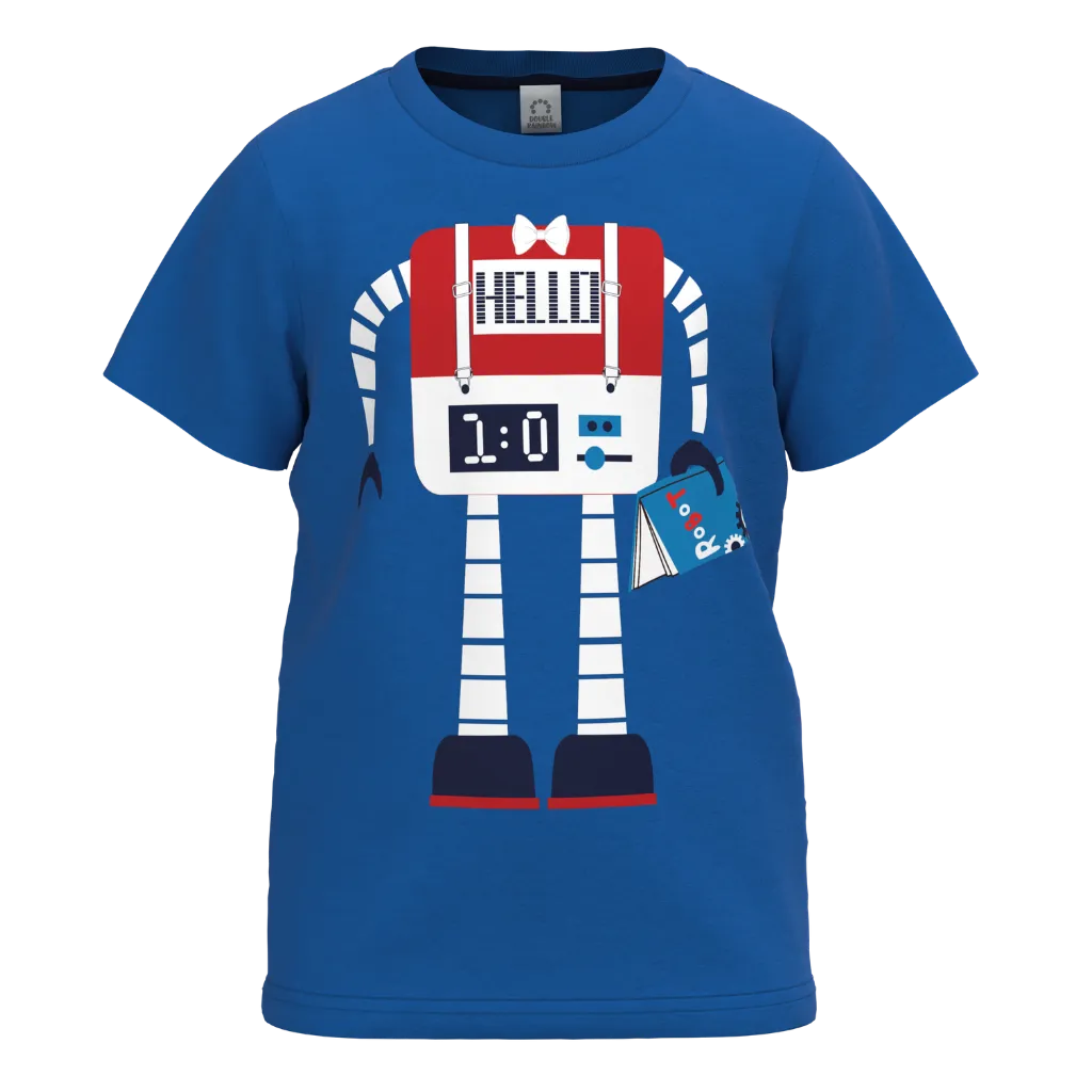 Blue Robot Graphic T-Shirt for Boys | Kids Cotton Tee | Cute Robot Print Casual Wear | 1122