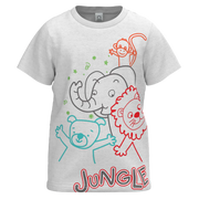 ছেলেদের জন্য সাদা জঙ্গলের প্রাণী সুতির টি-শার্ট | হাতি সিংহ বানরের প্রিন্ট টি-শার্ট | ১১২৬