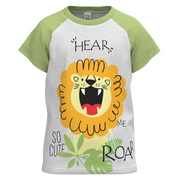 White & Green Cotton Short Sleeve T-Shirt for Boys | Cute Lion Graphic Summer Tee | 1127
