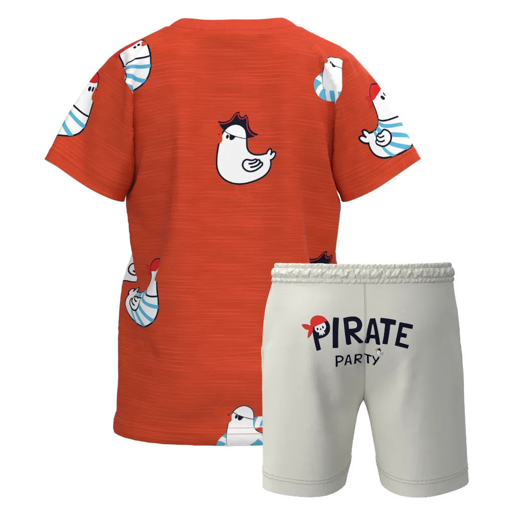 Orange Bird Print T-Shirt & Shorts Set for Boys | Kids Cotton Summer Outfit | Casual T-Shirt & Pant Set | 1136S