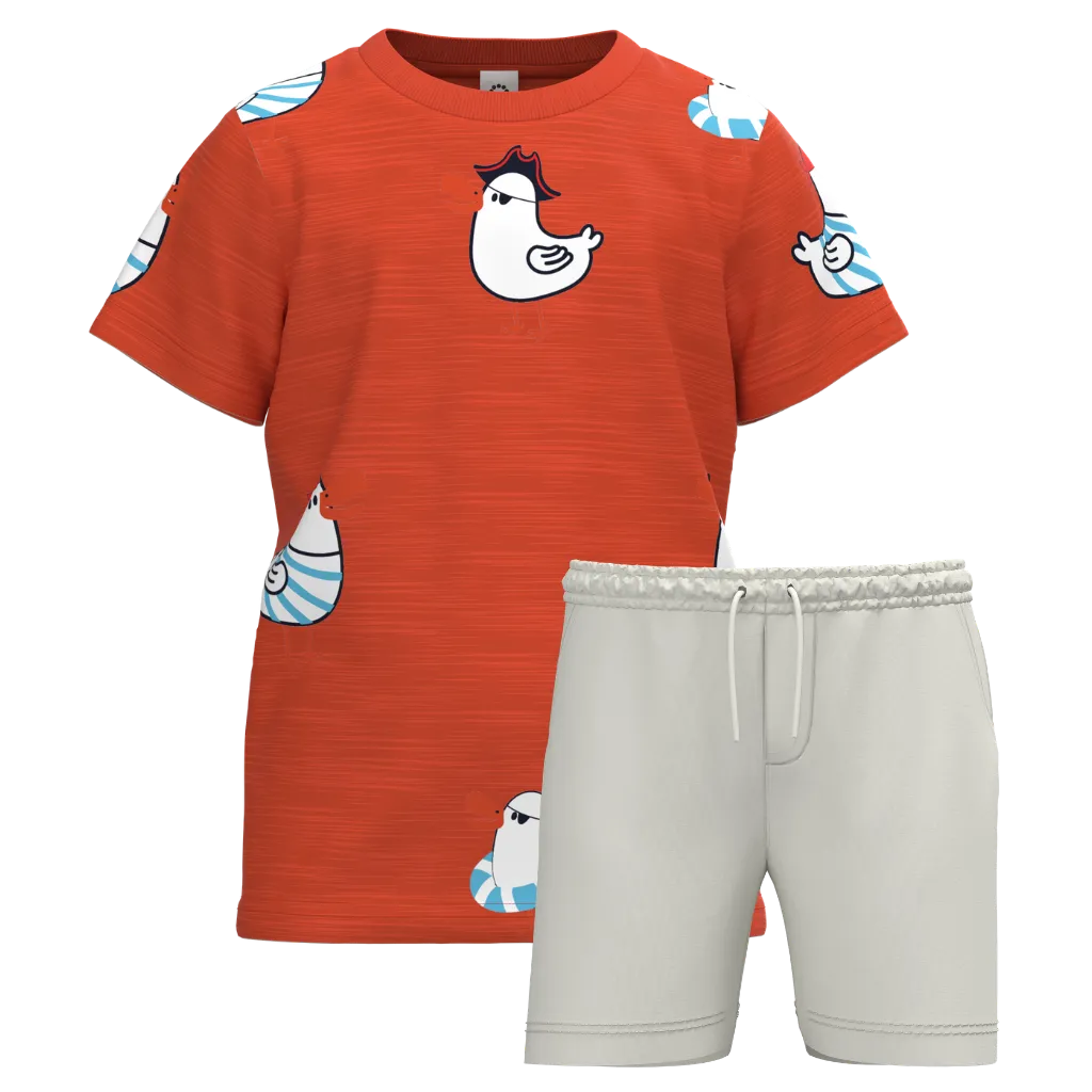 Orange Bird Print T-Shirt & Shorts Set for Boys | Kids Cotton Summer Outfit | Casual T-Shirt & Pant Set | 1136S
