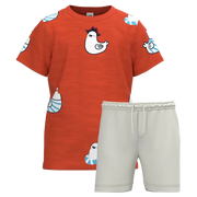 Orange Bird Print T-Shirt & Shorts Set for Boys | Kids Cotton Summer Outfit | Casual T-Shirt & Pant Set | 1136S