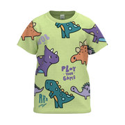 Green Boys Dinosaur Print T-Shirt | All-Over Dinosaur Graphic Casual Tee | Soft Cotton Half Sleeve Everyday T-Shirt | 1138
