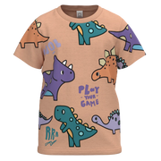 Peach Cotton Short Sleeve T-Shirt for Boys | All-Over Dinosaur Print Casual Tee | 1139