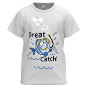 White Cotton Short Sleeve T-Shirt for Boys | Fun Fishing Graphic Summer Tee | 1141