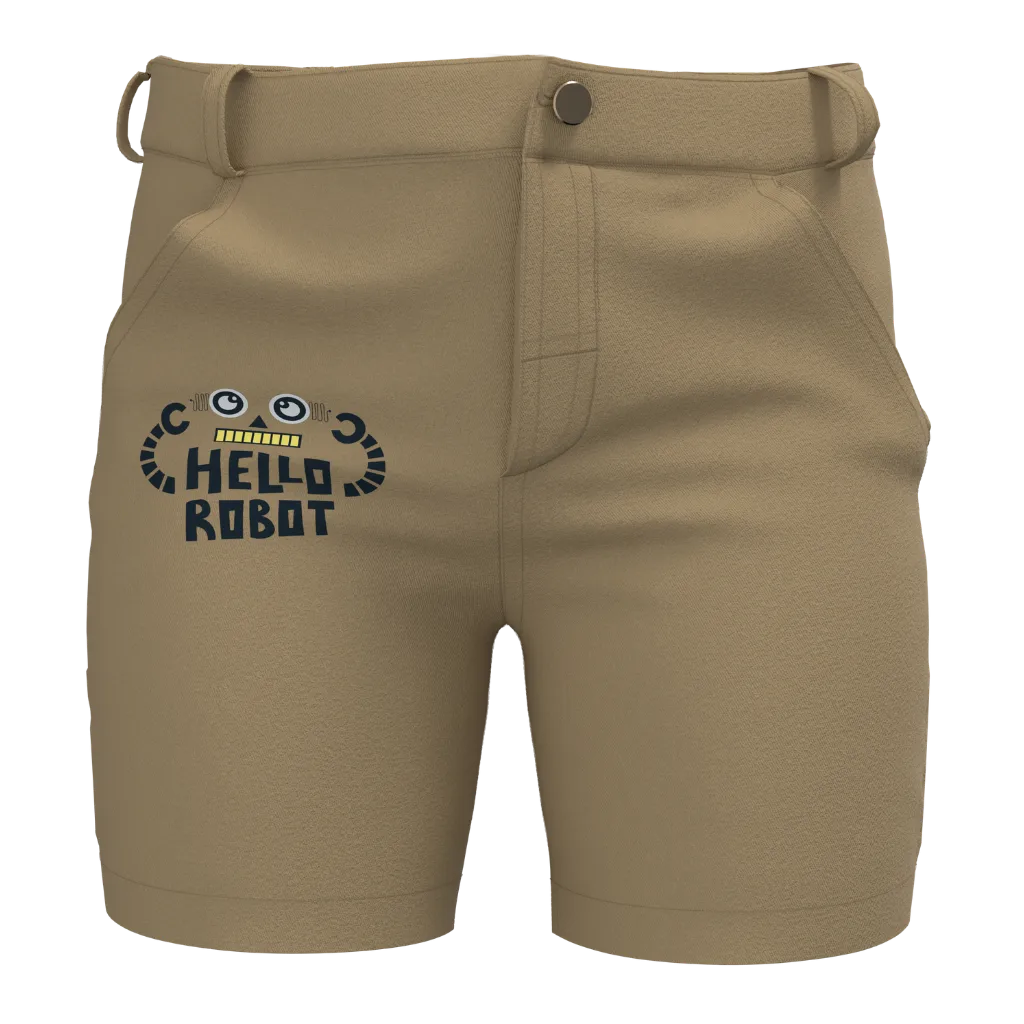 Khaki Boys Smart Short Pant | “Hello Robot” Graphic Shorts | Premium Casual Fit | 1144A