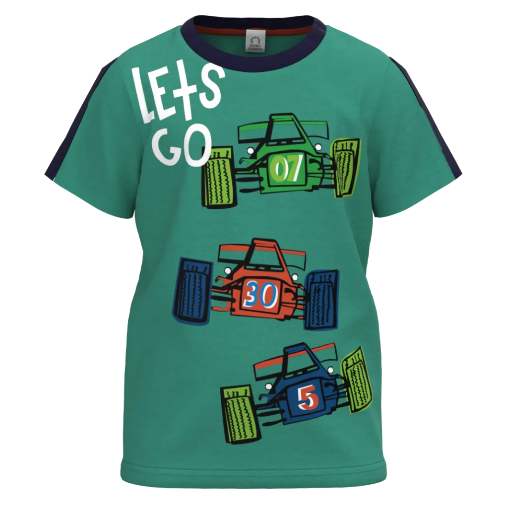 Green Cotton Short Sleeve T-Shirt for Boys | Racing Car Graphic Print Casual Tee | 1147