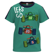 Green Cotton Short Sleeve T-Shirt for Boys | Racing Car Graphic Print Casual Tee | 1147