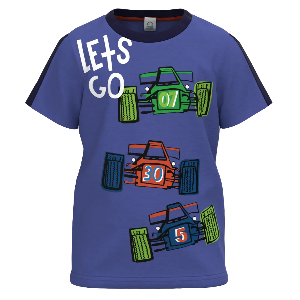 Blue Cotton Short Sleeve T-Shirt for Boys | Racing Car Graphic Summer Tee | 1148