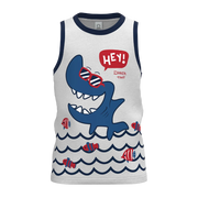 Ash Boys Sleeveless T-Shirt | Shark Print Summer Tank Top | Fun Casual Cotton Kids Wear | 1150