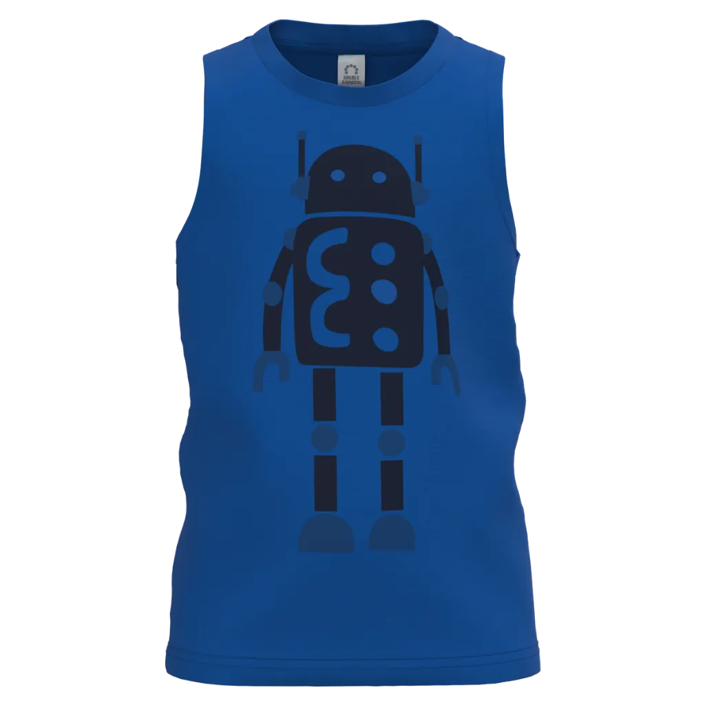 Blue Cotton Sleeveless T-Shirt for Boys | Cool Robot Graphic Summer Tank | 1152