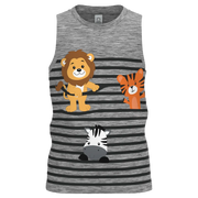 Ash Cotton Sleeveless T-Shirt for Boys | Cute Jungle Animal Graphic Summer Tank | 1158