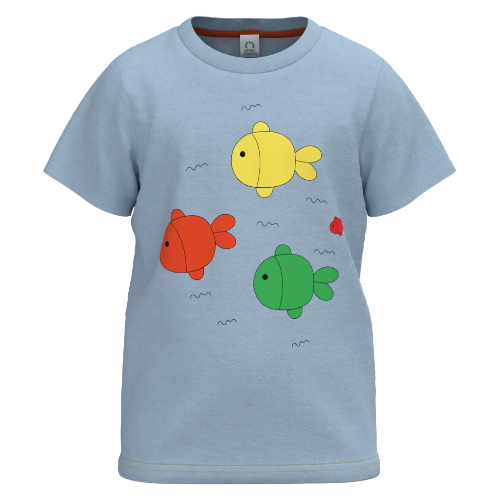 Blue Cotton Short Sleeve T-Shirt for Boys | Cute Fish Graphic Casual Tee | 1163