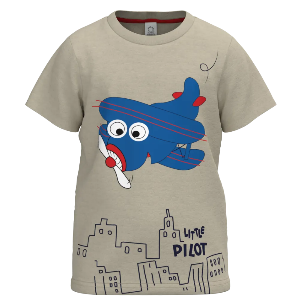 Ash Cotton Short Sleeve T-Shirt for Boys | Little Pilot Graphic Summer Tee | 1164