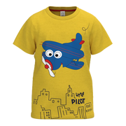 Yellow Airplane Print Boys T-Shirt | Little Pilot Graphic Tee | Soft Cotton Kidswear | 1165