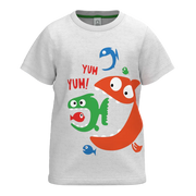 Grey Fish Print Boys T-Shirt | Fun “Yum Yum” Graphic Tee | Soft Cotton Kidswear | 1166
