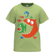Green Fish Print Boys T-Shirt | “Yum Yum” Graphic Kids Tee | Soft Cotton Everyday Wear | 1167