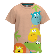 Blush Animal Print Boys T-Shirt | Jungle Cartoon Graphic Kids Tee | Soft Cotton Everyday Wear | 1169