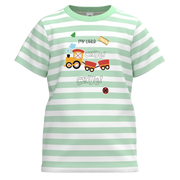 Mint & White Striped Cotton T-Shirt for Boys | Train Print Casual Tee | 1170