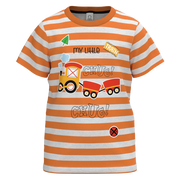 ছেলেদের জন্য কমলা রঙের ডোরাকাটা সুতির ছোট হাতা টি-শার্ট | লিটল ট্রেন গ্রাফিক ক্যাজুয়াল টি-শার্ট | ১১৭১