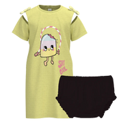 Yellow Graphic Girls Frock with Panty | Cute “Stay Cool” Kids Dress Set | Soft Cotton Comfort | 1188