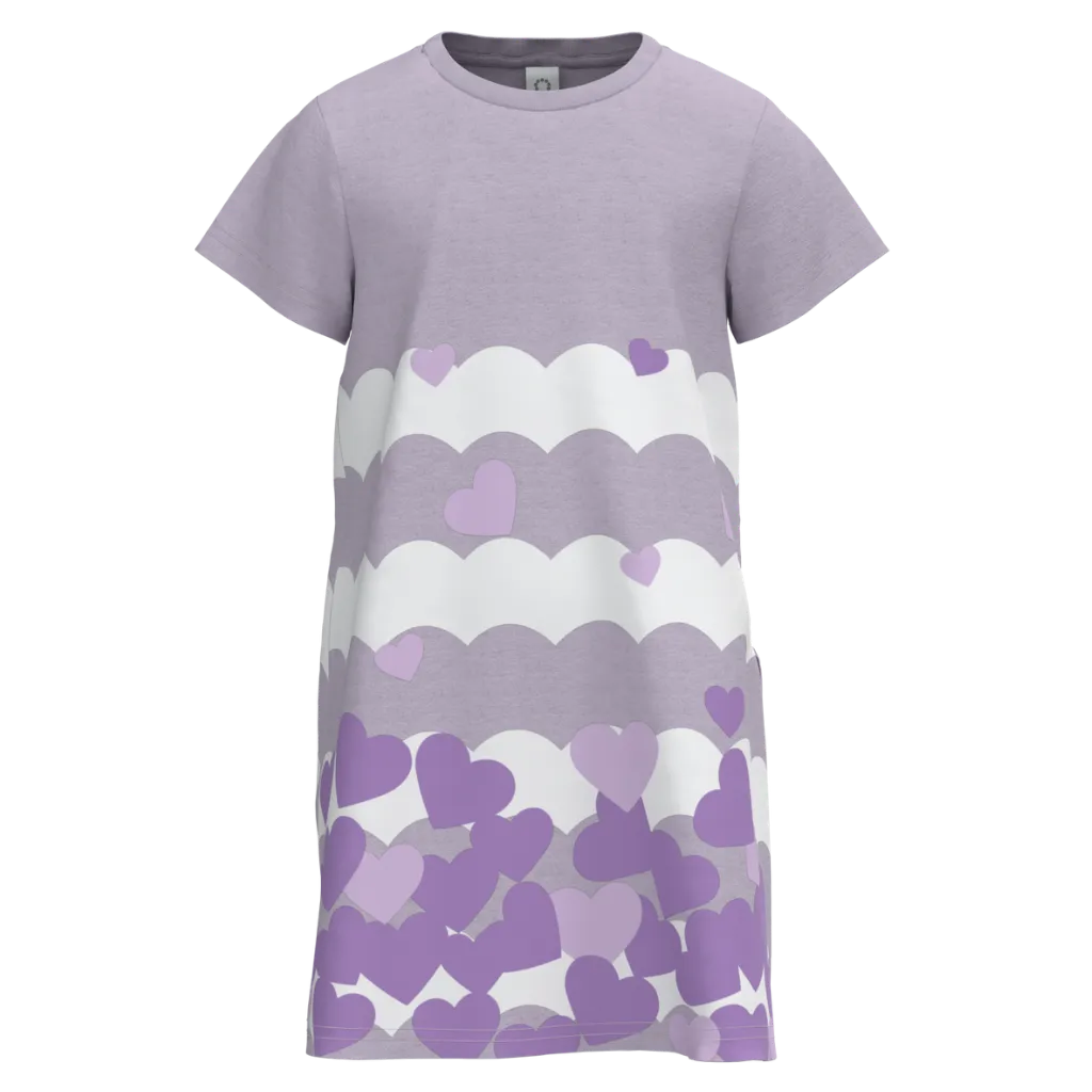 Purple Cotton Short Sleeve Frock with Panty for Girls | Sweet Heart Print Casual Dress Set | 1191