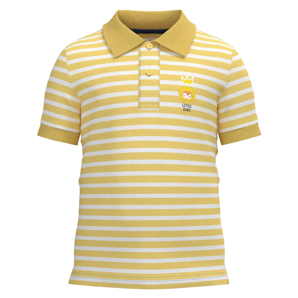 Yellow Striped Boys Polo Shirt | Kids Cotton Polo T-Shirt | Little King Graphic Polo | 1212
