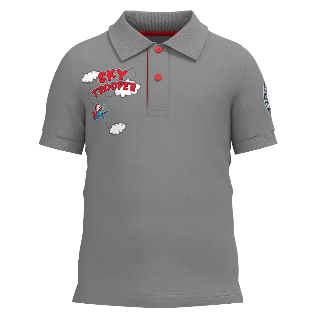 Ash Cotton Short Sleeve Polo Shirt for Boys | Sky Trooper Graphic Smart Casual Polo | 1213
