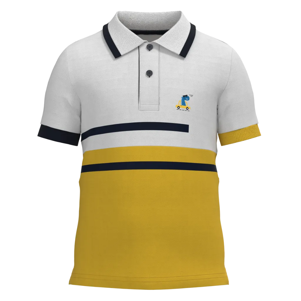 Yellow & White Cotton Polo Shirt for Boys | Color Block Smart Casual Polo | 1214
