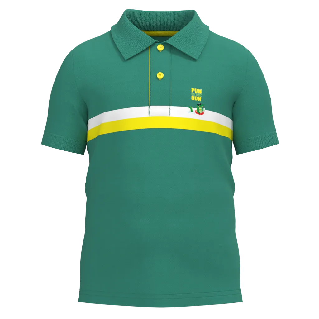 Green Striped Boys Polo Shirt | Kids Cotton Polo T-Shirt | Casual Smart Kidswear | 1216