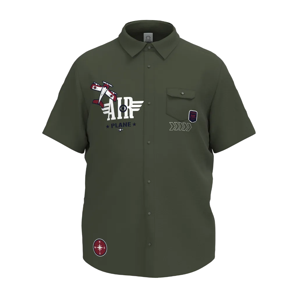 Green Boys Printed Shirt | Airplane Graphic Casual Shirt | Smart Cotton Kids Wear | 1257