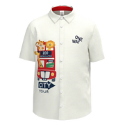 White Cotton Short Sleeve Button-Down Shirt for Boys | Zoo City Tour Graphic Casual Shirt | 1261