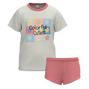 Cream Cotton Short Sleeve T-Shirt with Shorts for Girls | Colorful Cuties Summer Set | 1360
