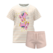 Pink Cotton T-Shirt & Short Pant Set for Girls | Roll Me Graphic Summer Outfit | Soft Kids Co-Ord Set | 1361