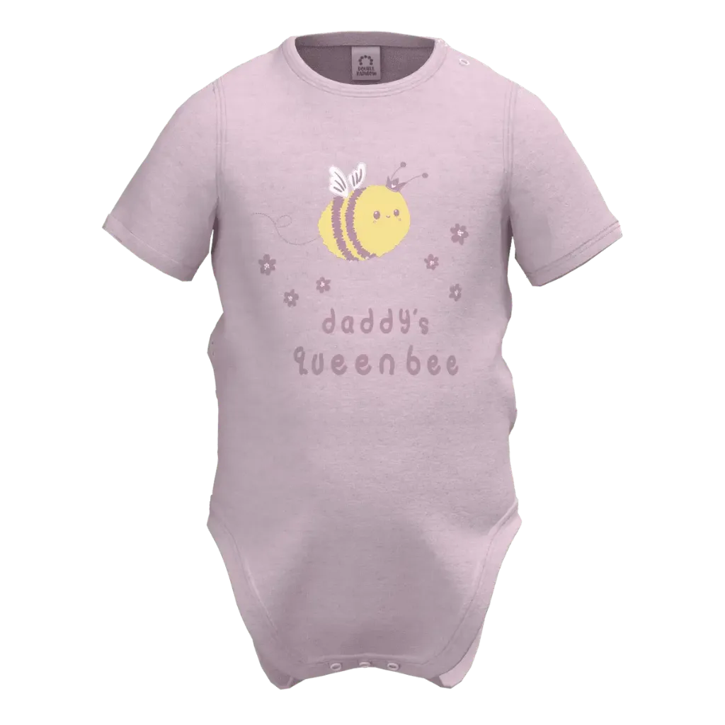 Pink Cotton Short Sleeve Romper for Girls | Daddy’s Queen Bee Baby Romper | 1366