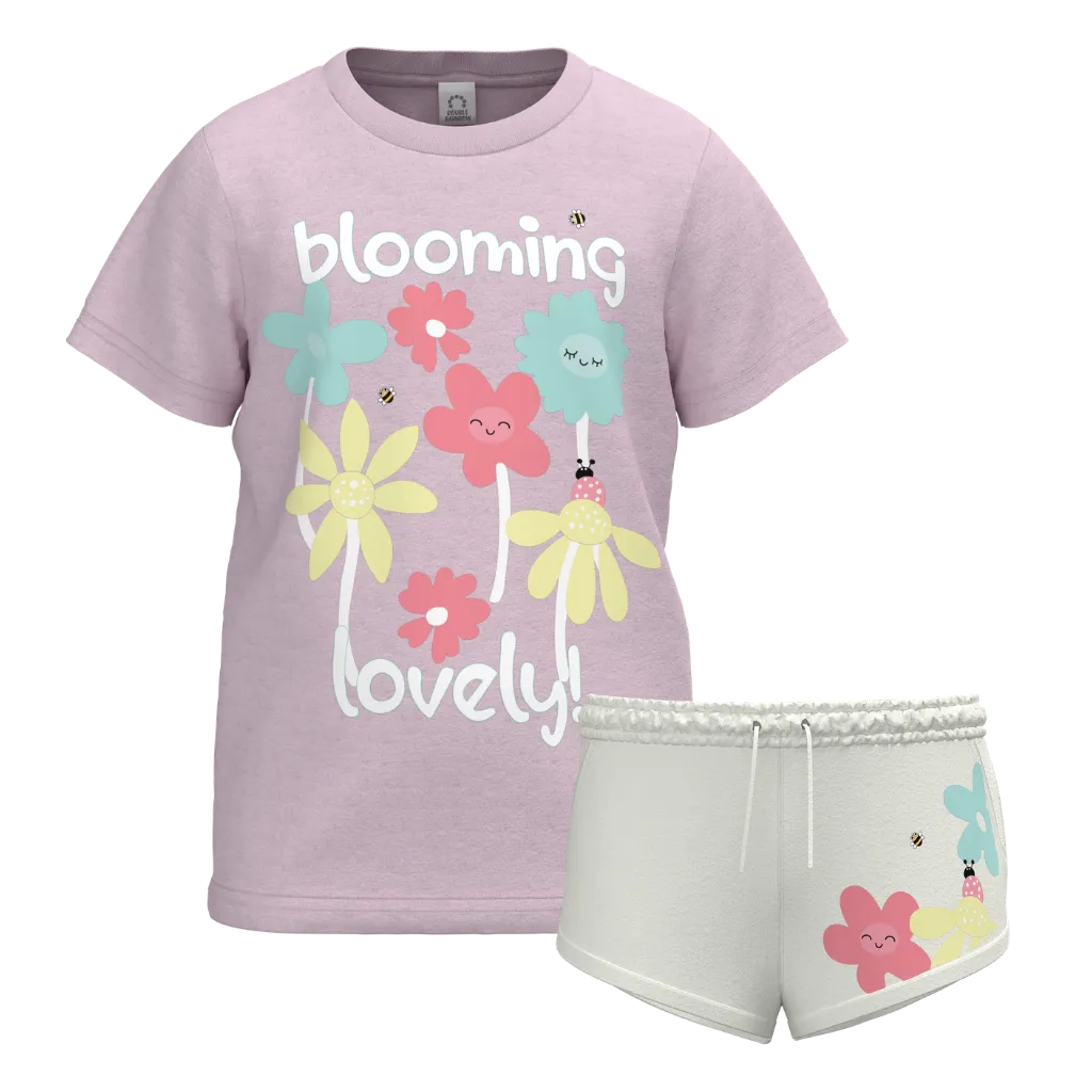 Pink Cotton Short Sleeve T-Shirt with Short Pant for Girls | Blooming Floral Summer Set | 1369