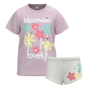 Pink Cotton Short Sleeve T-Shirt with Short Pant for Girls | Blooming Floral Summer Set | 1369