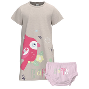 মেয়েদের জন্য প্যান্টি সহ ক্রিম সুতির ছোট হাতা ফ্রক | সুন্দর পাখির ছাপা গ্রীষ্মকালীন পোশাক সেট | ১৩৭১