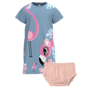 Blue Flamingo Girls Frock & Panty Set | Tropical Print Dress | Soft Cotton Comfort | 1372
