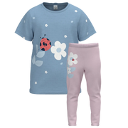 Blue Floral Girls T-Shirt & Leggings Set | Ladybug Print Co-Ord | Soft Cotton Comfort | 1378