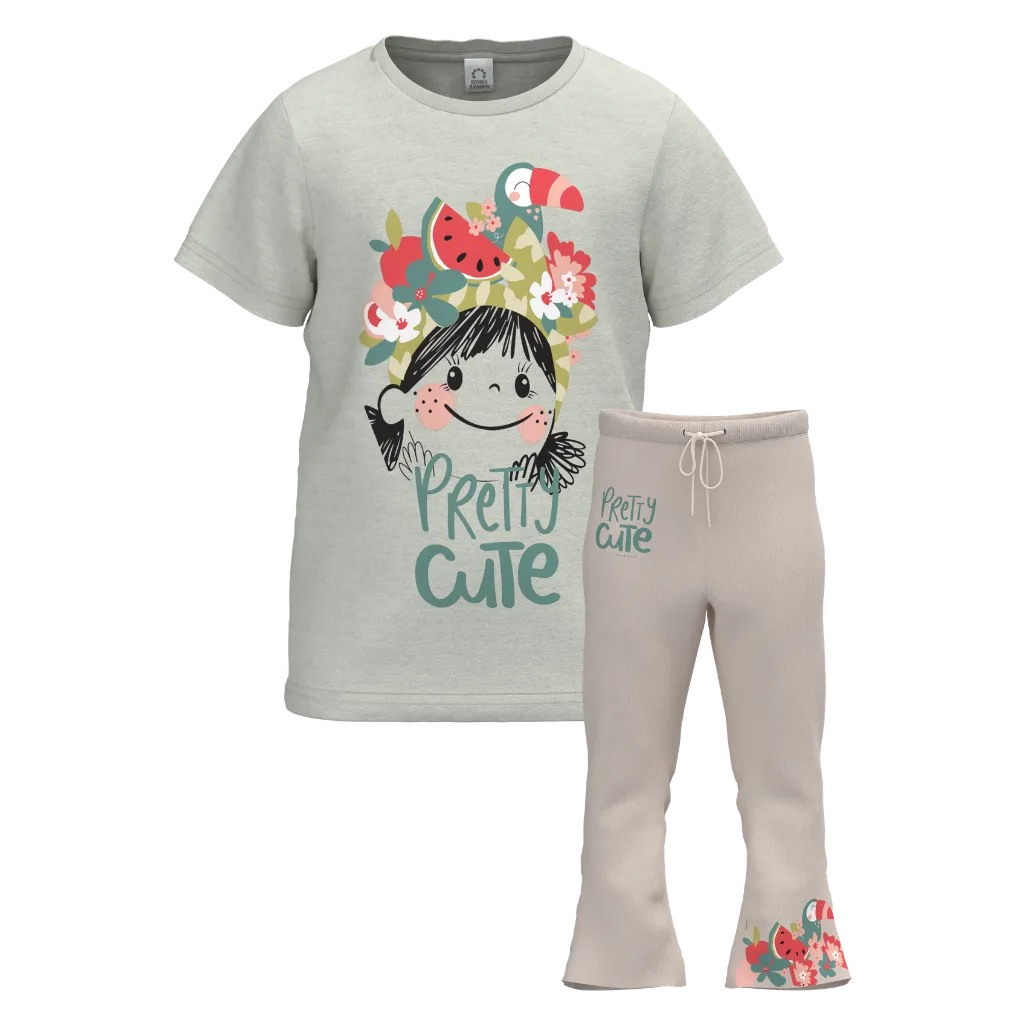 Green Cotton T-Shirt with Palazzo Set for Girls | Pretty Cute Graphic Outfit | 1381