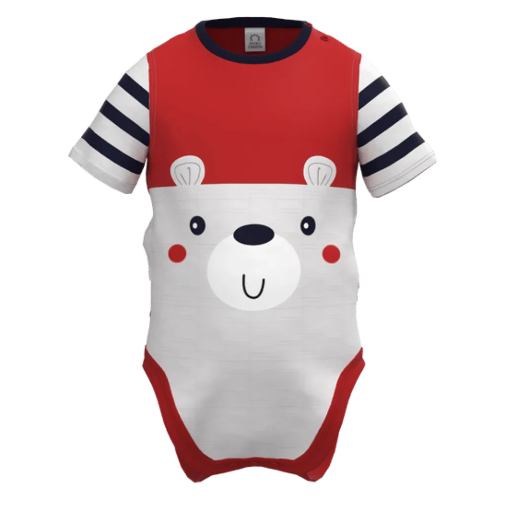 Red Cotton Short Sleeve Romper for Boys | Cute Bear Baby Romper | 1403