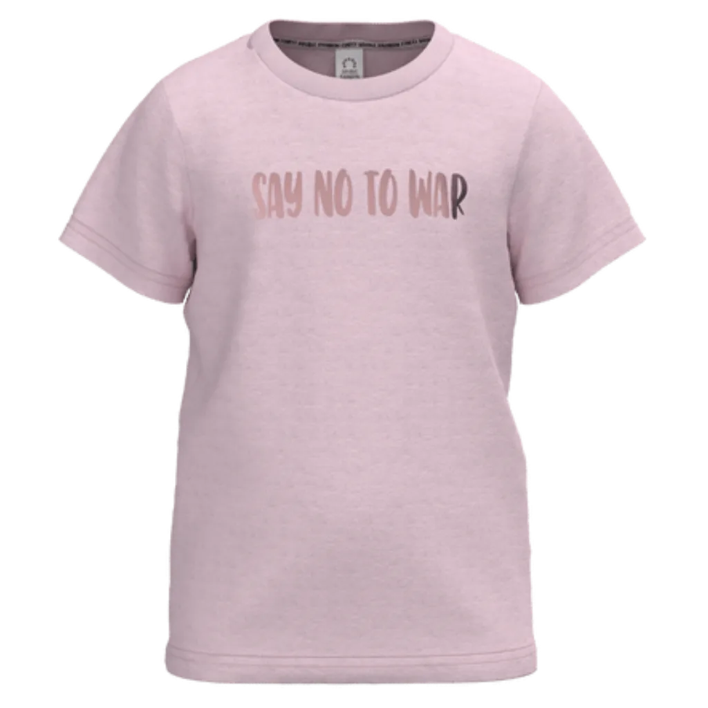 Pink Cotton Short Sleeve T-Shirt for Girls | Say No to War Graphic Tee | 1439