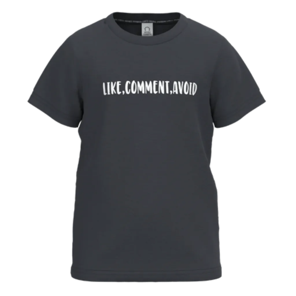 Charcoal Grey Statement Boys T-Shirt | “Like, Comment, Avoid” Graphic Tee | Premium Cotton Kidswear | 1459