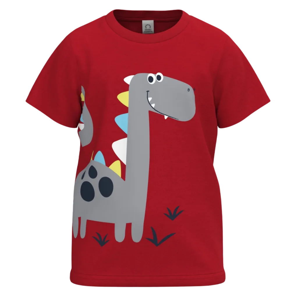 Red Cotton Short Sleeve T-Shirt for Boys | Cute Dinosaur Graphic Tee | 1474