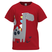 Red Cotton Short Sleeve T-Shirt for Boys | Cute Dinosaur Graphic Tee | 1474